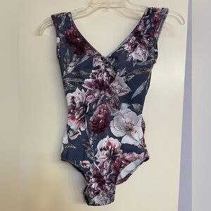 Eleve Leotard adult medium grey and purple floral